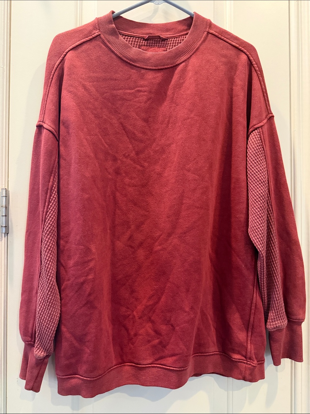 Aerie Brick Red Crewneck Sweatshirt with waffle weave accents
